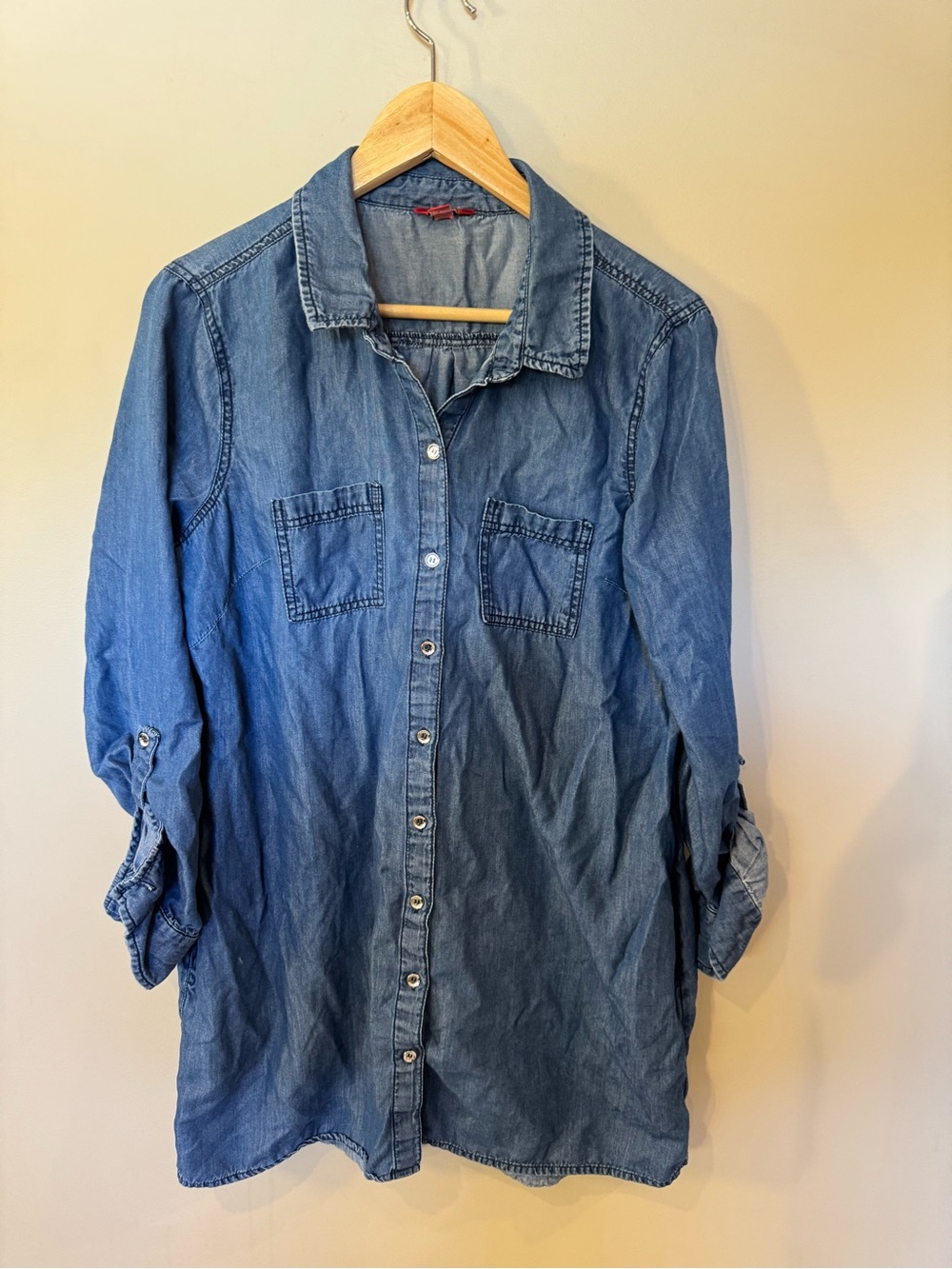 GUESS Los Angeles Chambray Shirt Dress Women’s Large Blue Denim Mini Dress - Picture 3 of 7
